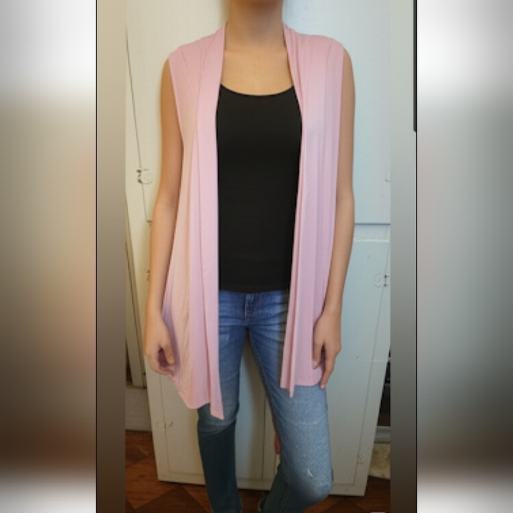 Soft Pink Sleeveless Drape Cardigan